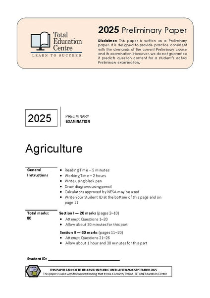 2025 Preliminary Agriculture (Yr 11)