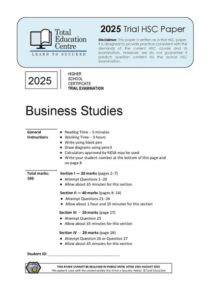 2025 Trial HSC Business Studies