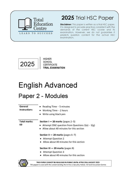 2025 Trial HSC English Advanced Modules Paper 2