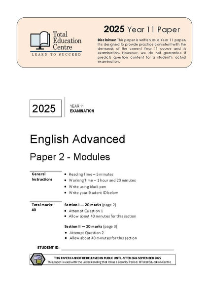 2025 English Advanced Year 11 - Paper 2 Modules