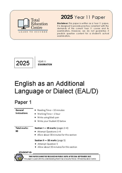 2025 English EALD YR 11 Paper 1
