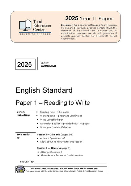 2025 English Standard Year 11 - Paper 1