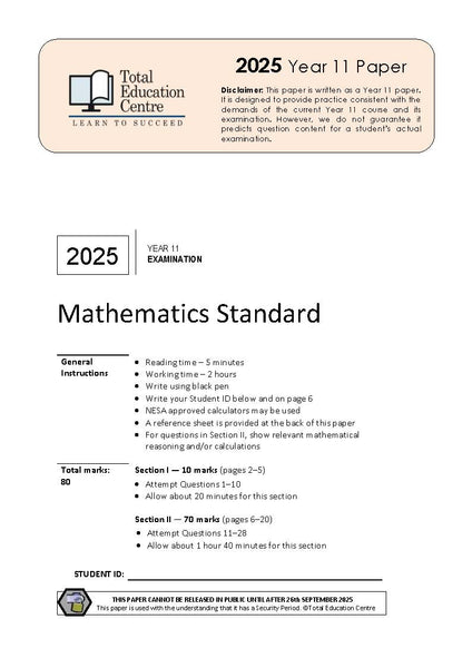 2025 Maths Standard Yr 11