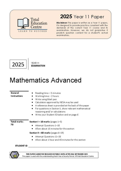 2025 Maths Advanced Yr 11