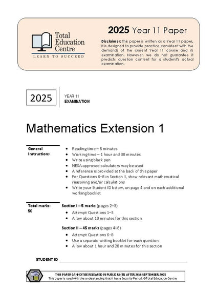 2025 Year 11 Extension 1 Mathematics