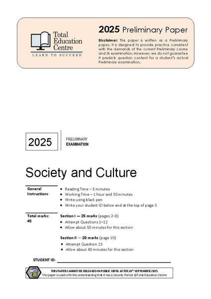 2025 Preliminary (Yr 11) Society and Culture