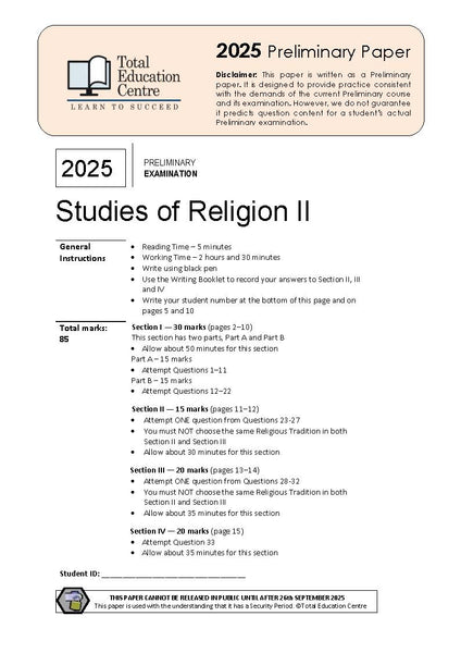 2025 Preliminary (Yr 11) Studies of Religion II