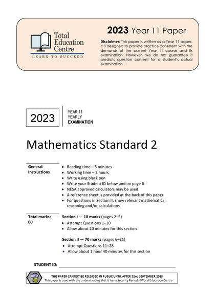 2023 Maths Standard Yr 11