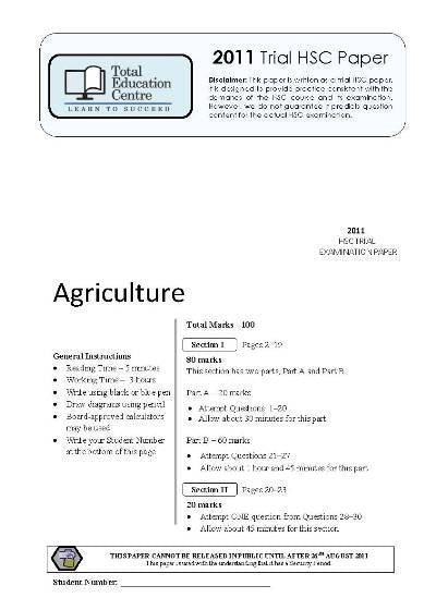 2011 Trial HSC Agriculture paper