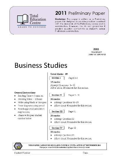 2011 Trial Prelim (Yr 11) Business Studies