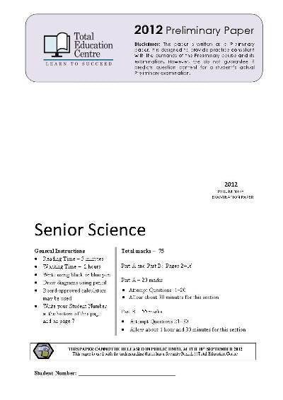 2012 Preliminary Senior Science (Yr 11)