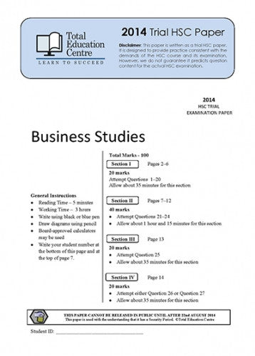 2014 Trial HSC Business Studies