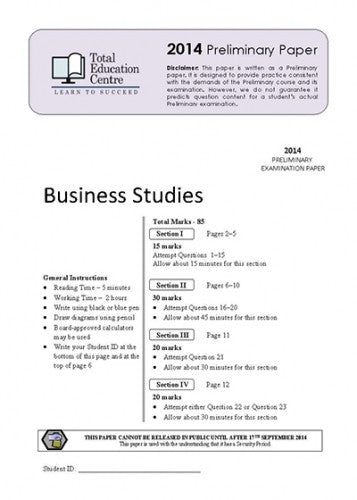 2014 Trial Prelim (Yr 11) Business Studies