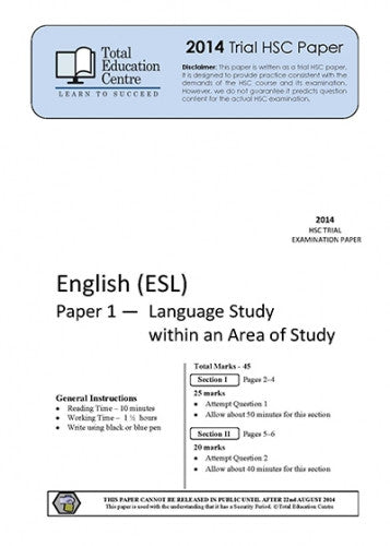 2014 Trial HSC English ESL P1&2