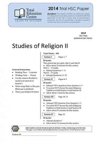 2014 Trial HSC Studies of Religion 2