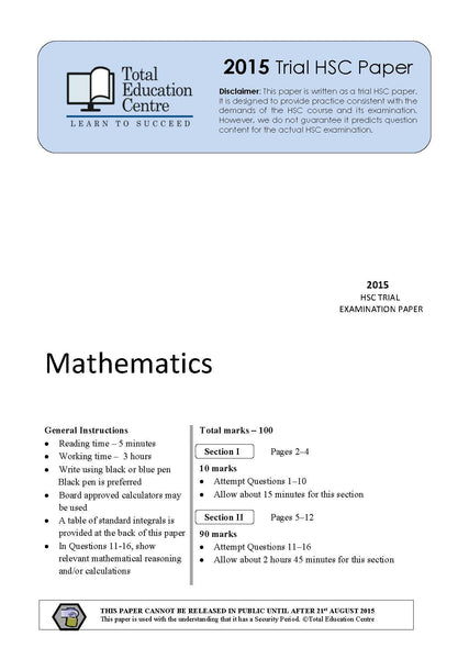2015 Trial Mathematics paper