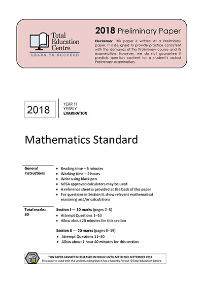 2018 Maths Standard Year 11