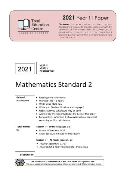2021 Maths Standard Yr 11