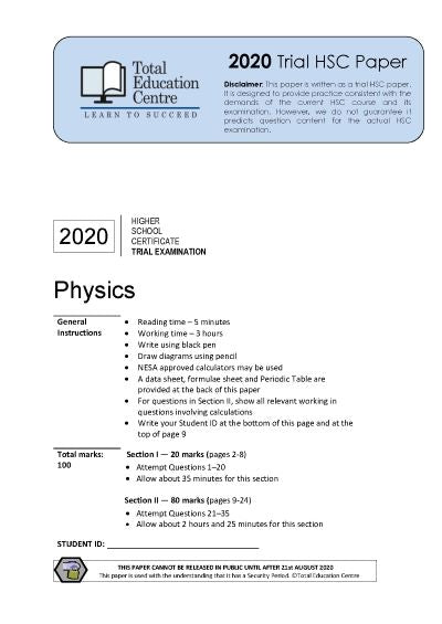 2020 Trial HSC Physics paper