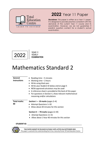 2022 Maths Standard Yr 11