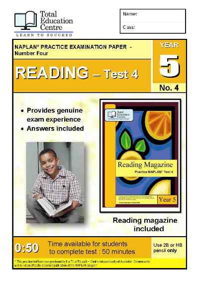 Year 5 NAPLAN Reading Test 4